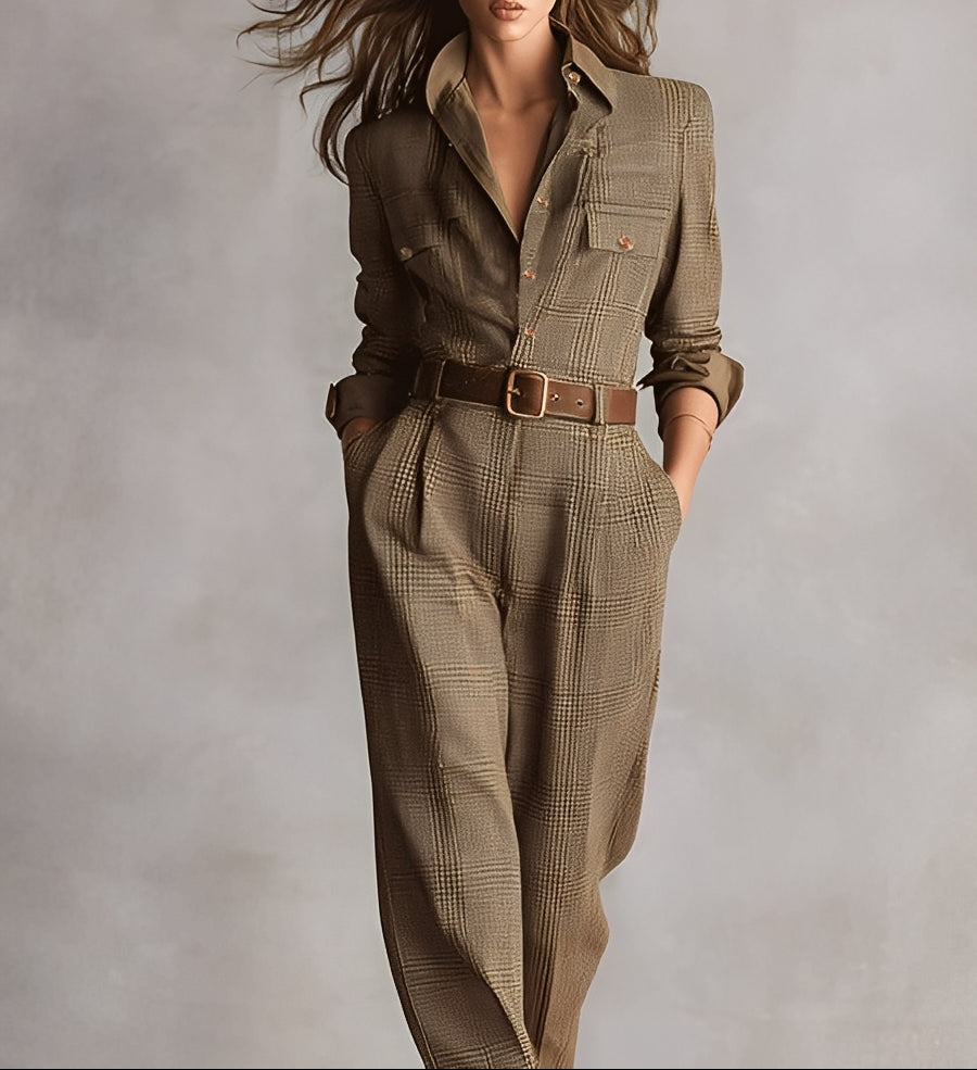 NESSA | BELTED CHECK UTILITY JUMPSUIT