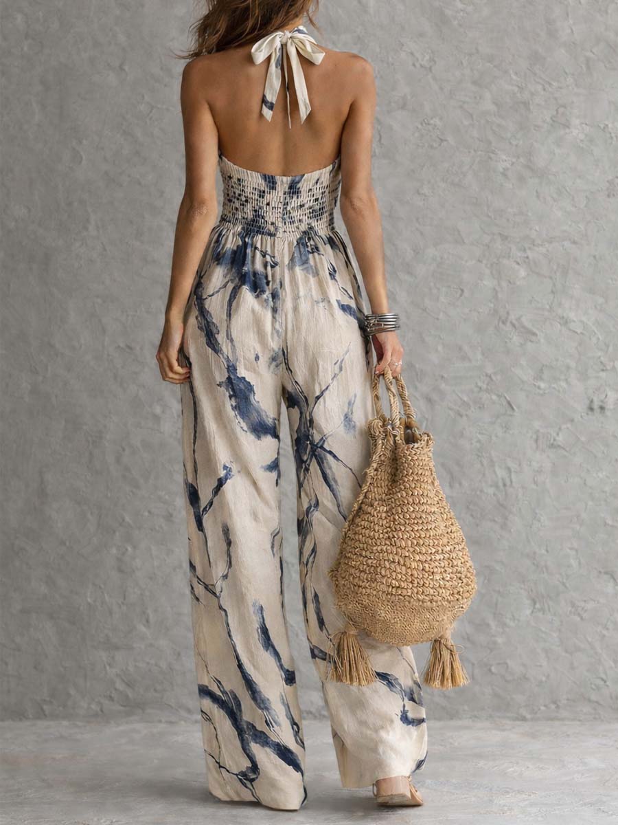 ABIGAIL | INK PRINT HALTER WIDE-LEG JUMPSUIT