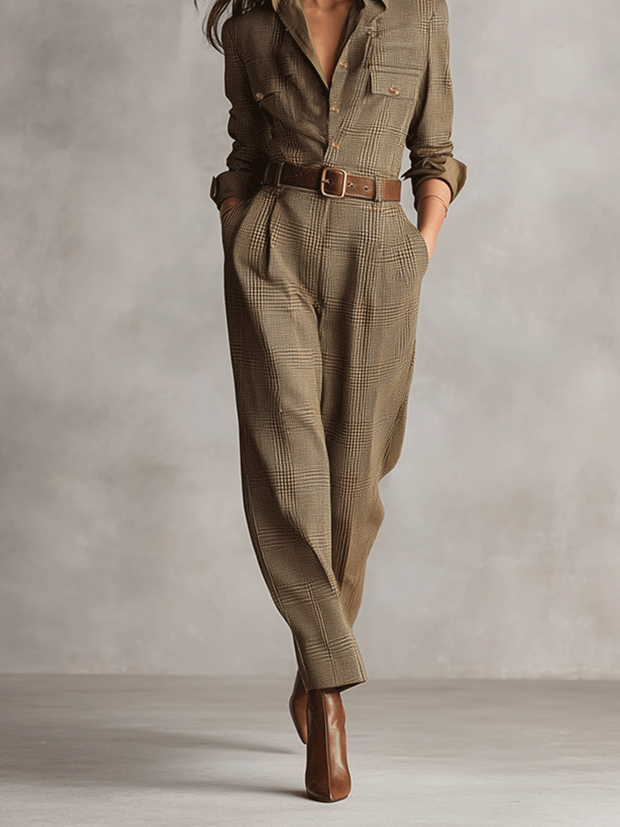 NESSA | BELTED CHECK UTILITY JUMPSUIT