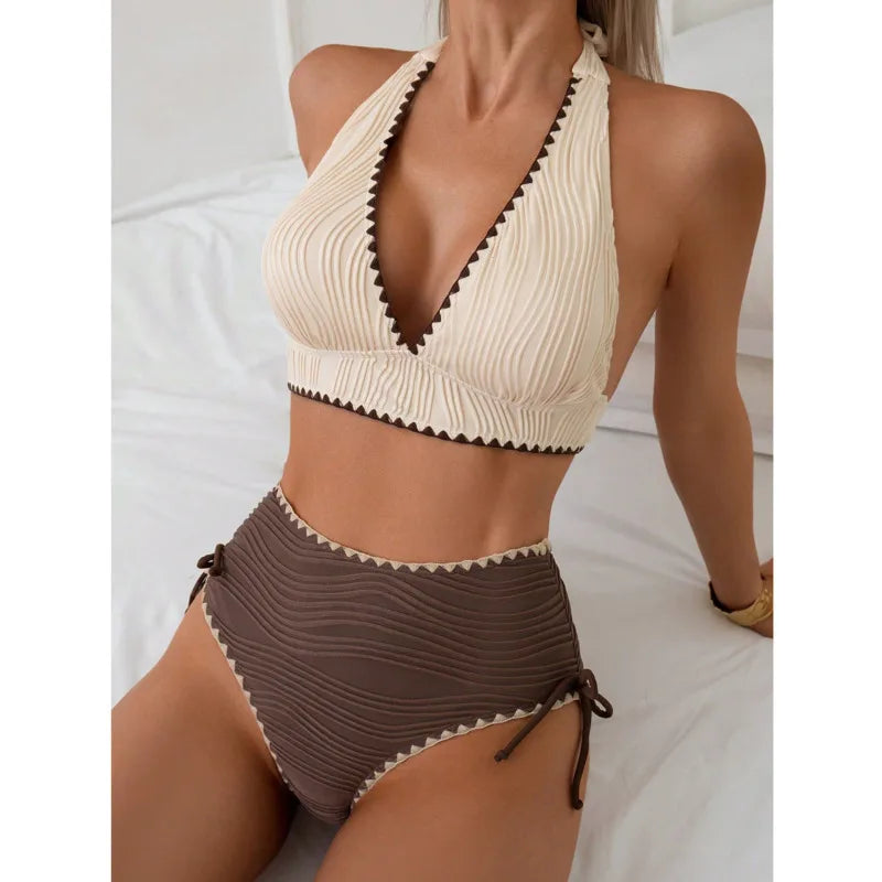 CAPRI | RIBBED TWO-TONE HALTER HIGH-WAIST BIKINI SET