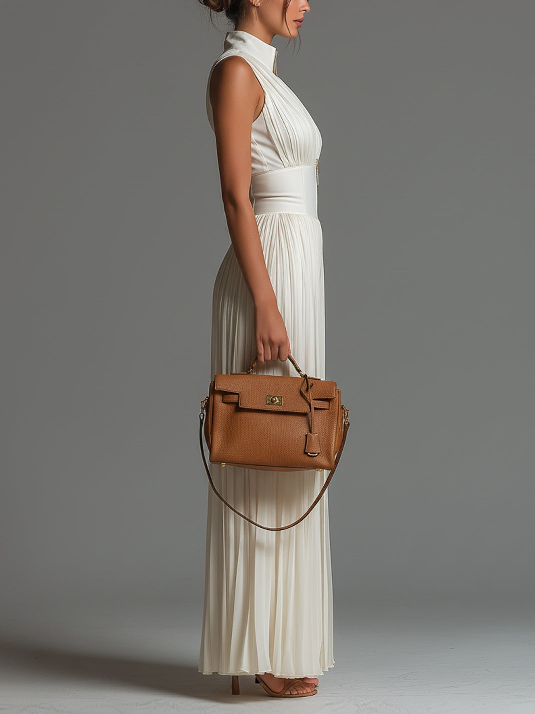 LOUISE | WHITE PLEATED CHIFFON WIDE-LEG JUMPSUIT