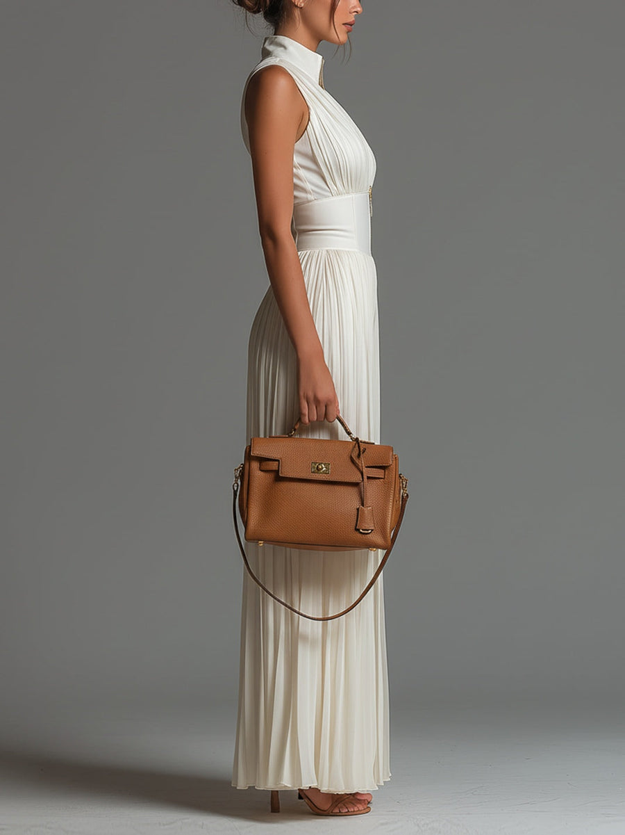 LOUISE | WHITE PLEATED CHIFFON WIDE-LEG JUMPSUIT