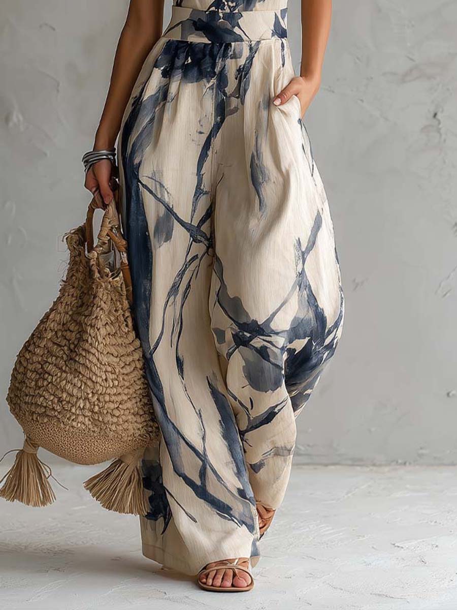ABIGAIL | INK PRINT HALTER WIDE-LEG JUMPSUIT