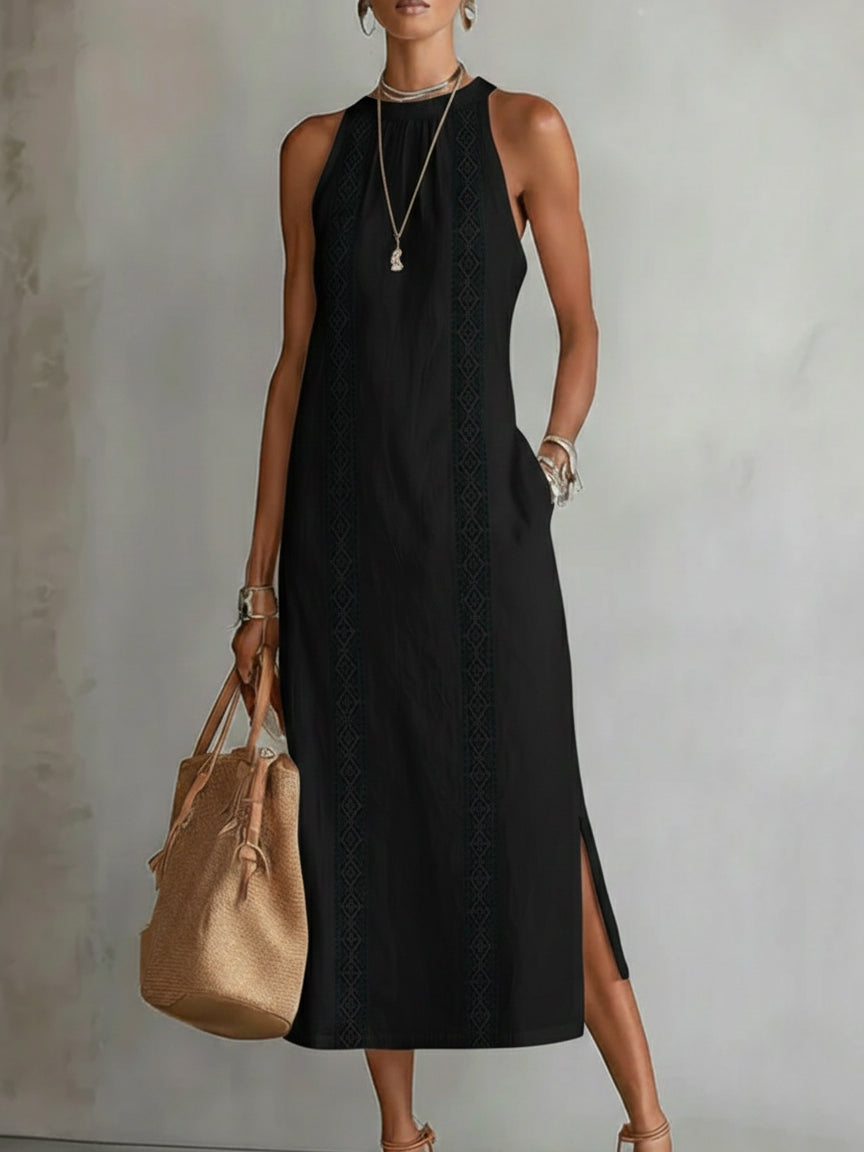 Celine | Sleeveless Lace Detail Midi Dress